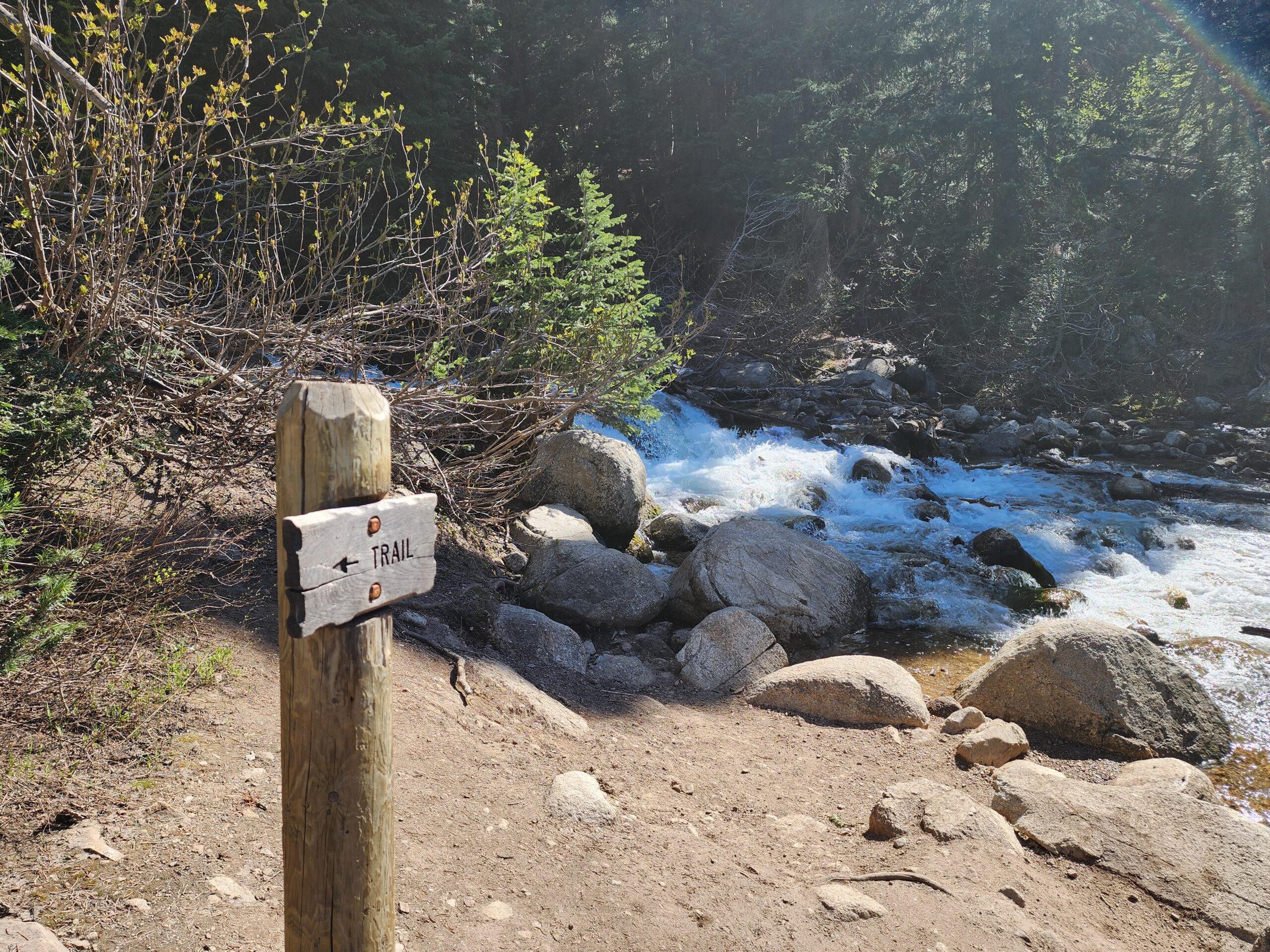 Trail Sign Against River