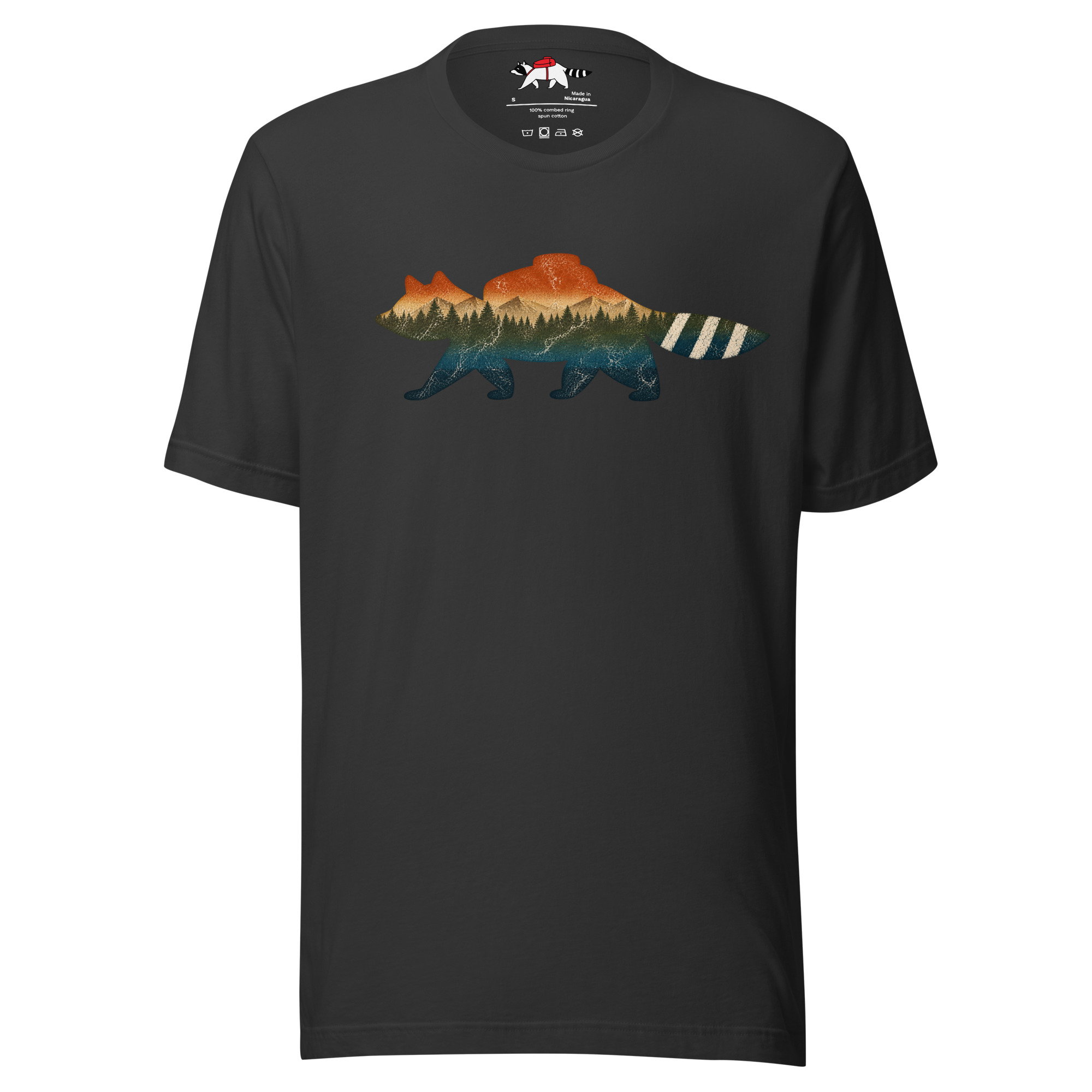 Multicolored Mountain Raccoon Silhouette T-Shirt - Image 3