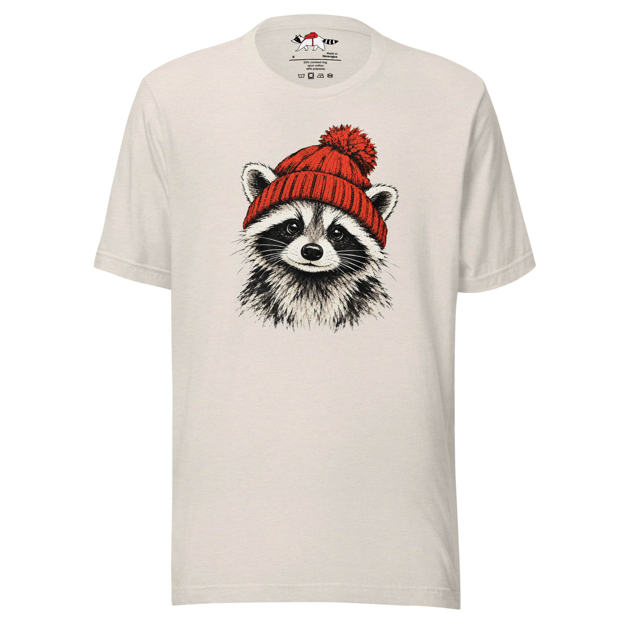 Red Beanie Raccoon T-Shirt - Image 2