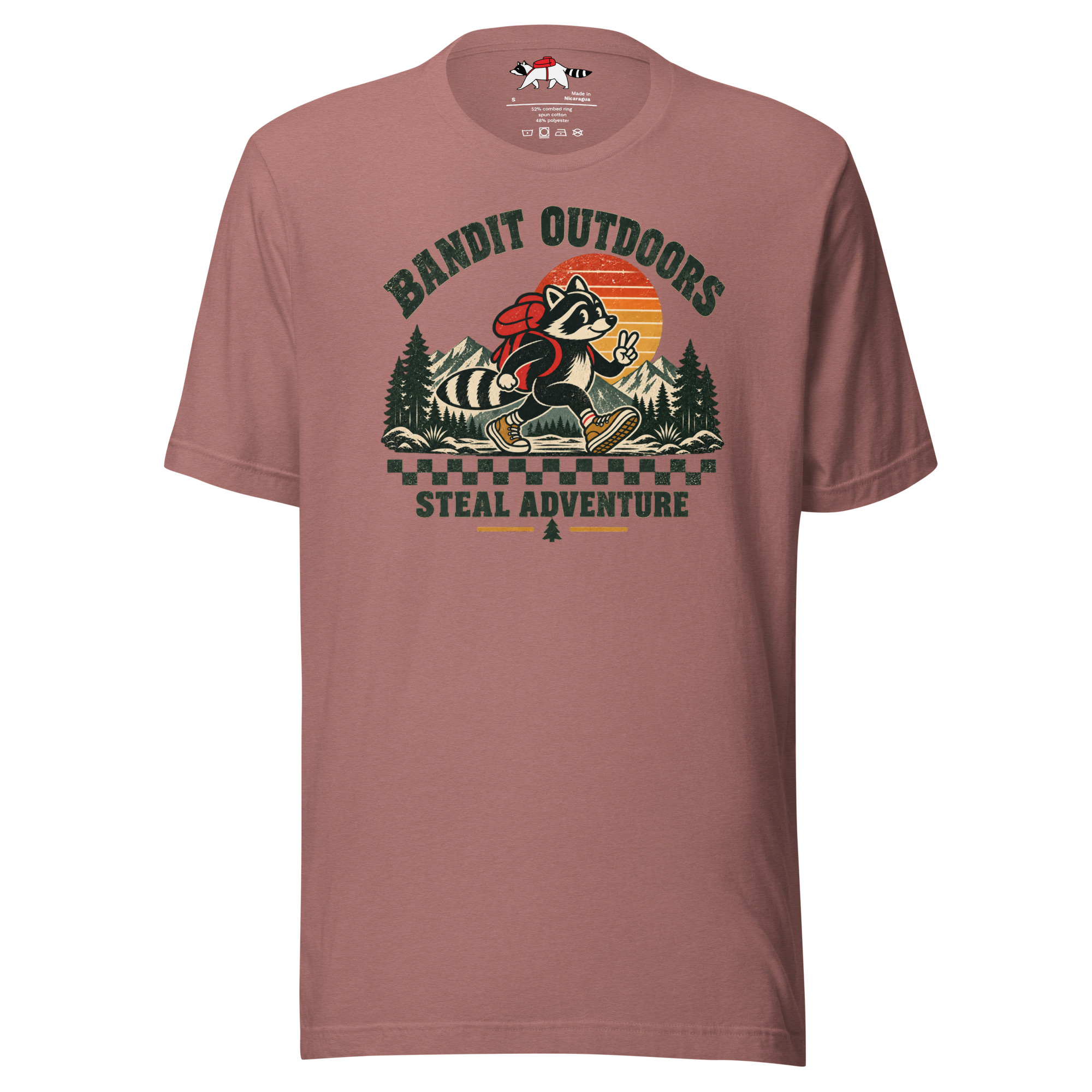 Hiking Cartoon Raccoon T-Shirt - Image 2