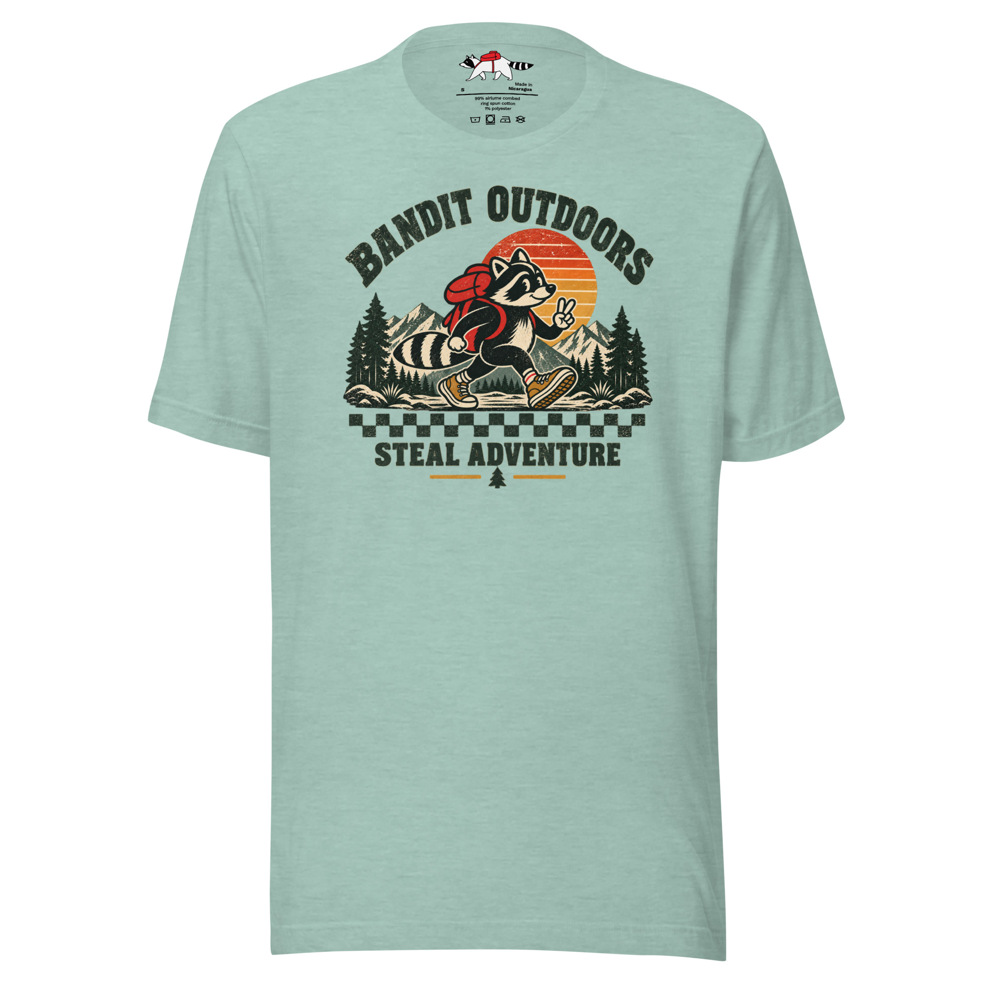 Hiking Cartoon Raccoon T-Shirt - Image 5