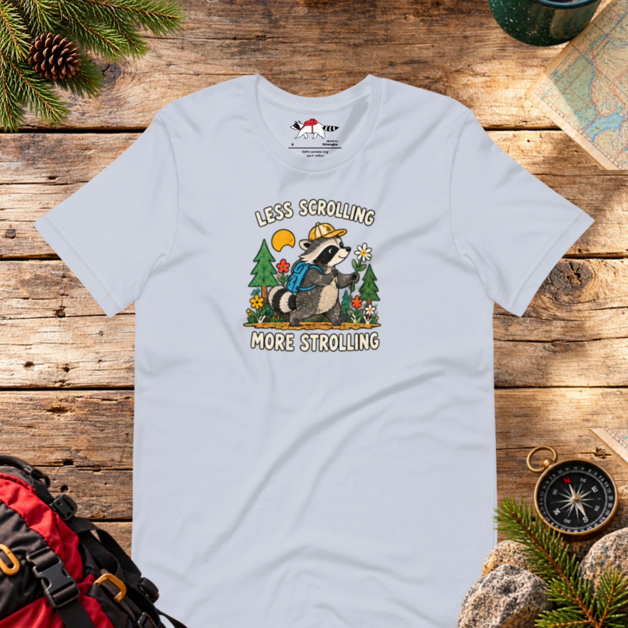 Less Scrolling More Strolling Raccoon T-Shirt