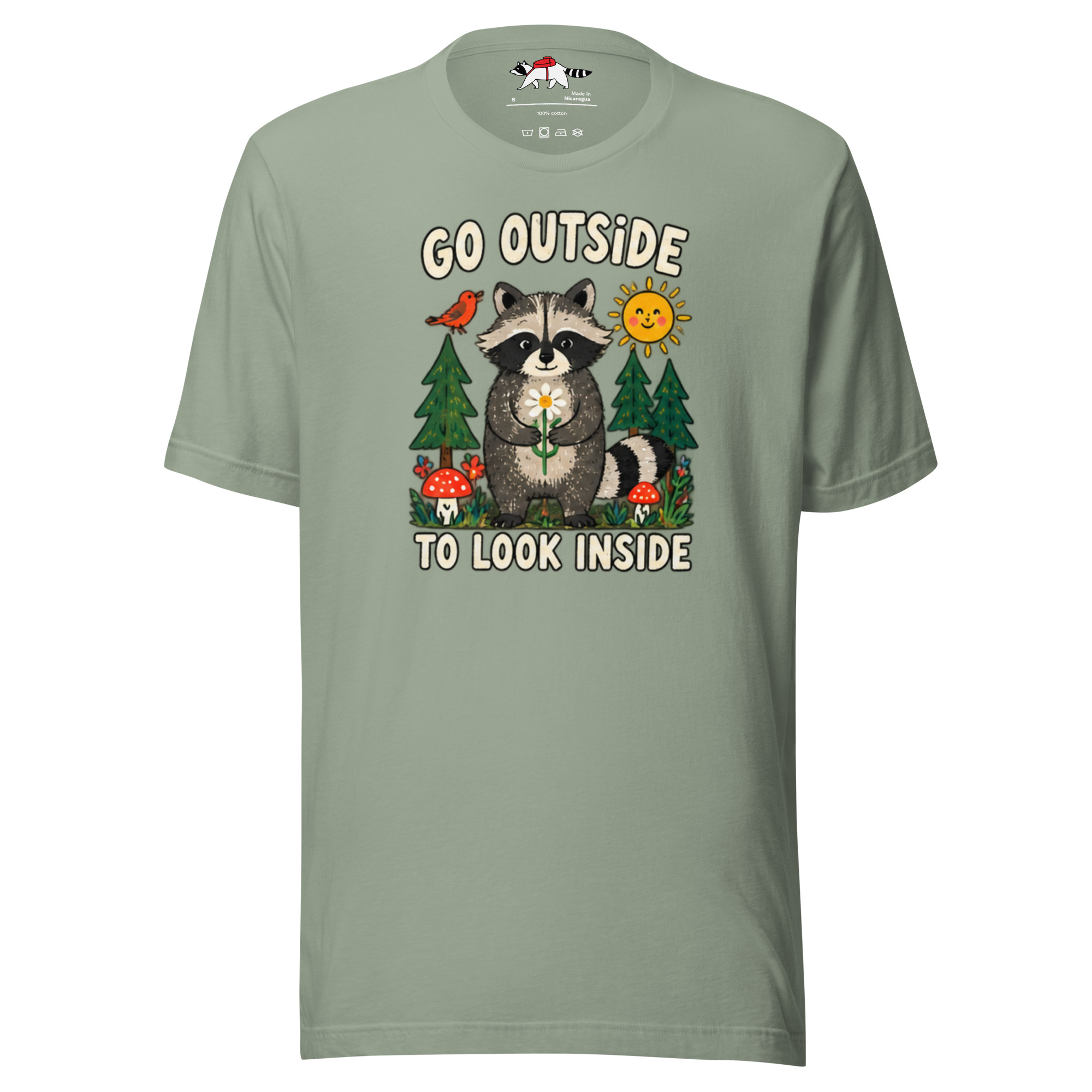Go Outside to Look Inside Raccoon T-Shirt - Image 5