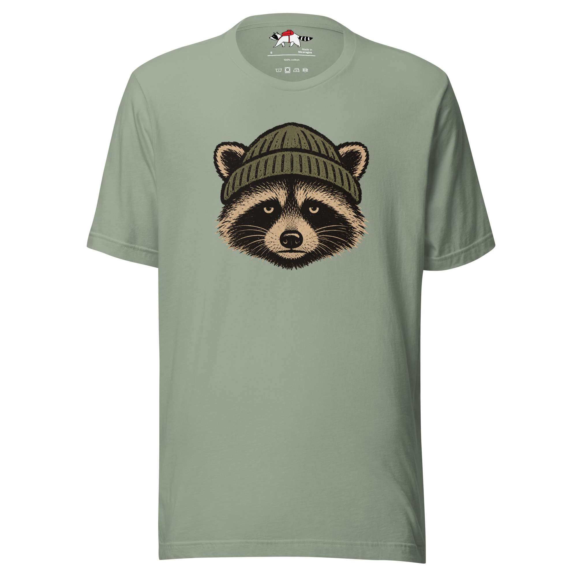 Unamused Raccoon Beanie T-Shirt - Image 4