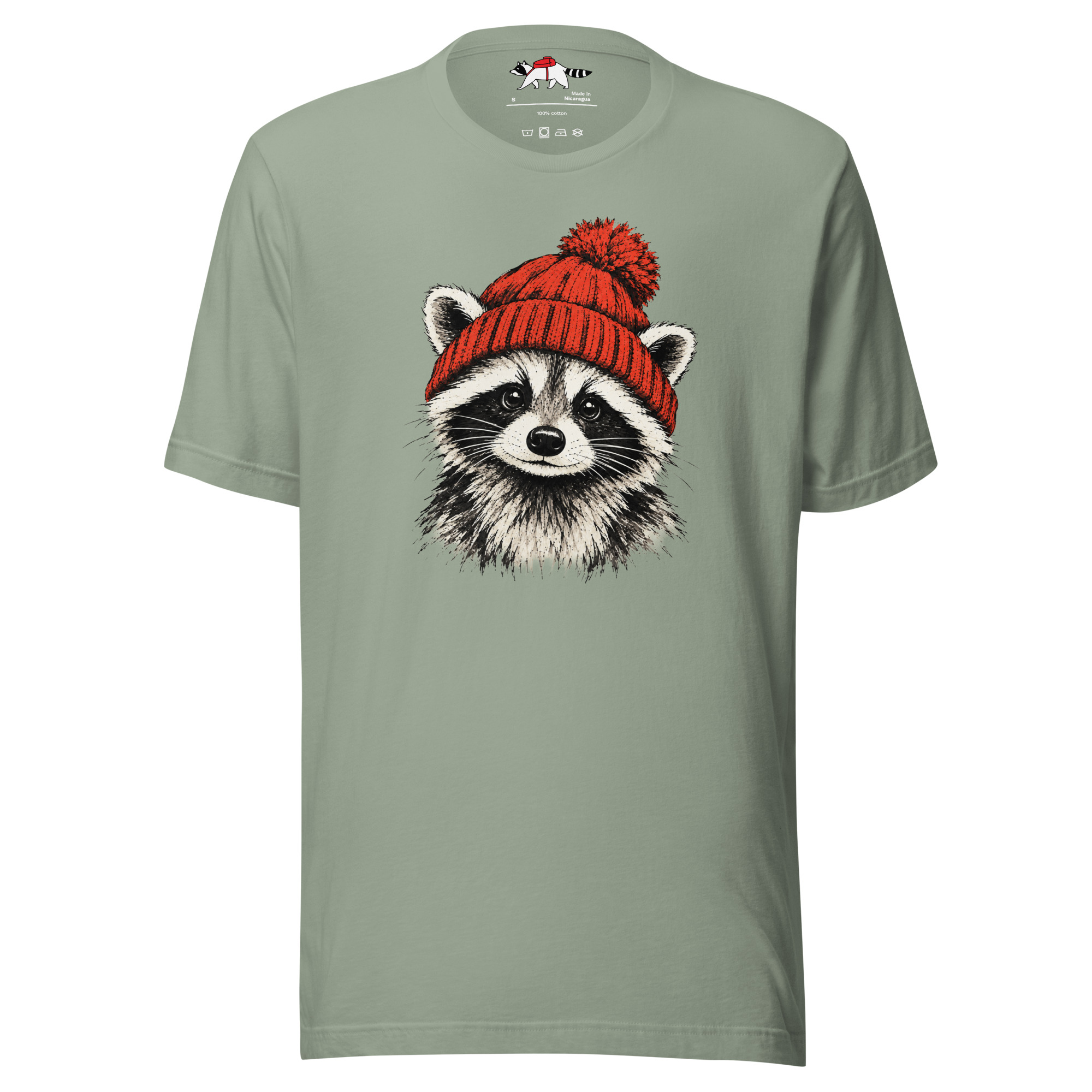 Red Beanie Raccoon T-Shirt - Image 4