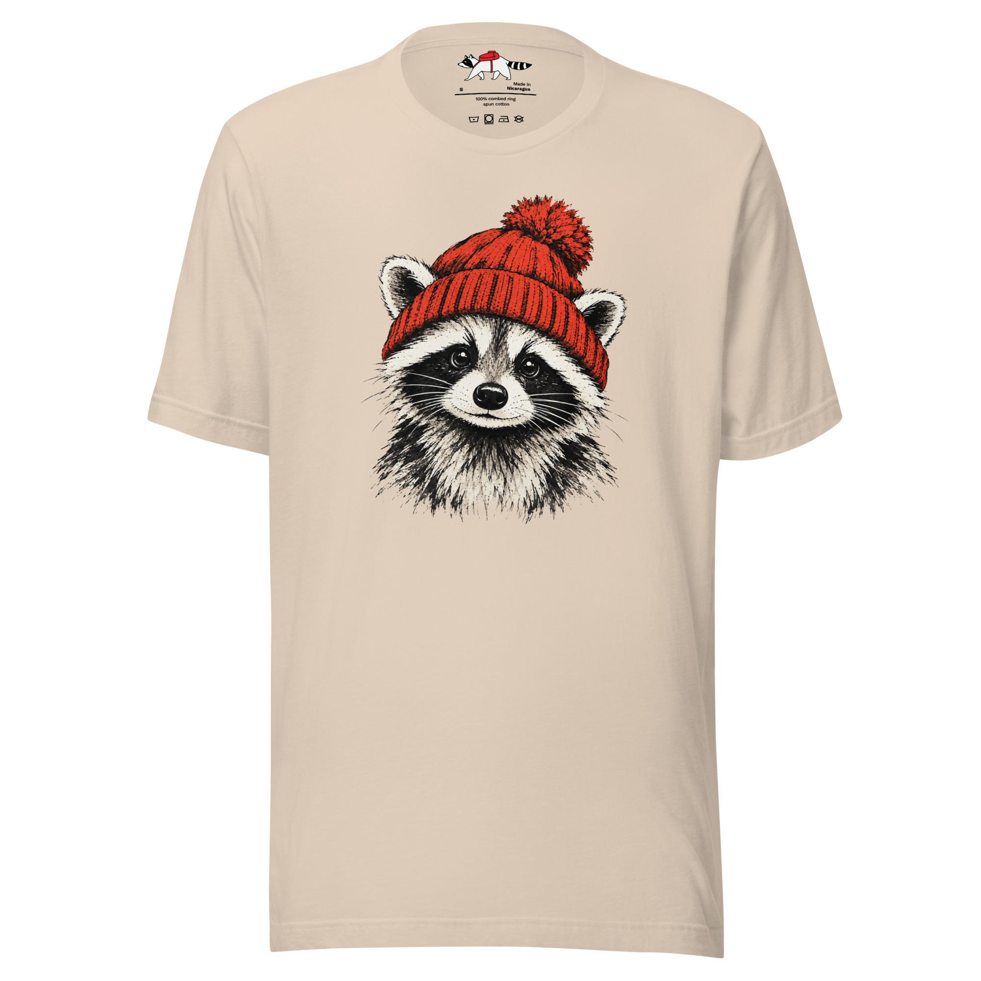 Red Beanie Raccoon T-Shirt - Image 3