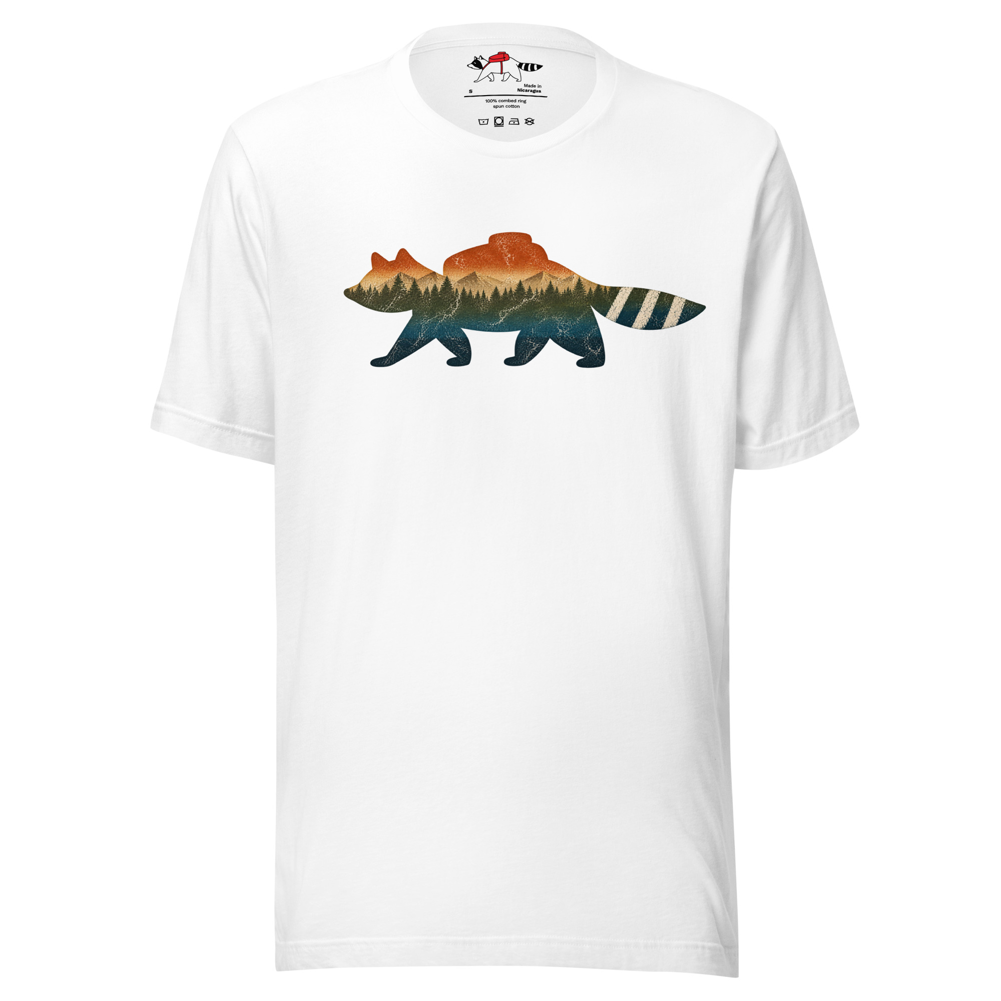 Multicolored Mountain Raccoon Silhouette T-Shirt - Image 7